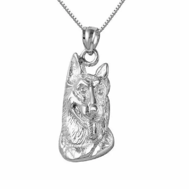 Sterling Silver GERMAN SHEPHERD DOG HEAD Pendant / Charm, Made in USA, Box Chain