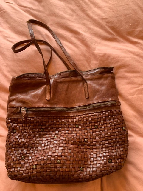 COLORADO TAN BROWN Leather Weave Boho Shoulder Bag Handbag 30.00