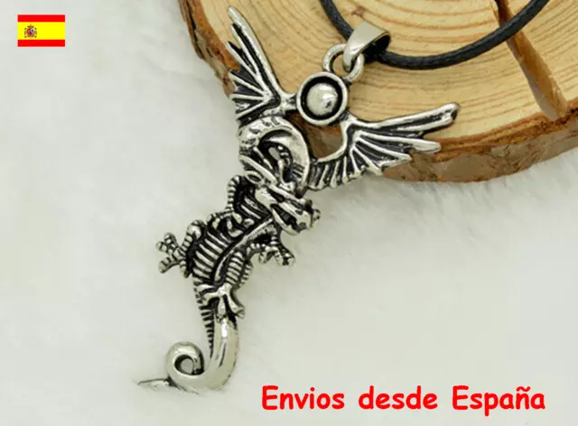 Collar motivo dragón alado en plata Tibetana ✔️