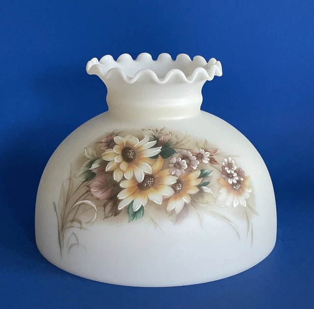 Vintage GWTW 10" Fitter Pink, White Bouquet Oil / Electric Glass Dome Lamp Shade