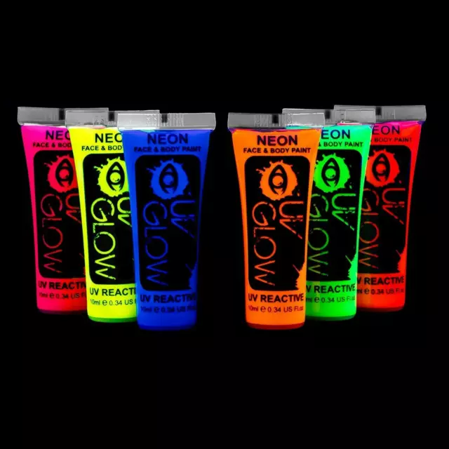 UV Glow Neon Face Paint Body Paint 10ml - Set of 6 - Fluorescent Festival Makeup