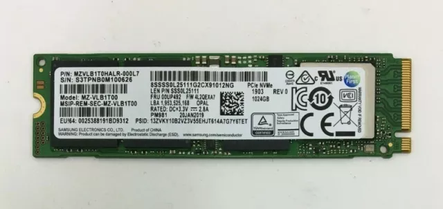 Lot of 5: 1TB M.2 PCIE NVME 2280 SSD Major Brand Samsung, LiteON, SK, WD...