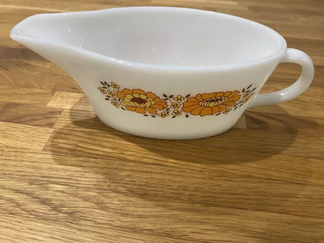 Vintage JAJ Pyrex Marigold Sunflower Gravy Boat Milk Glass VGC