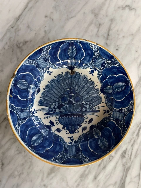 18th Century Delft Dutch Pottery Peacock Plate Charger by De Klaauw circa 1763