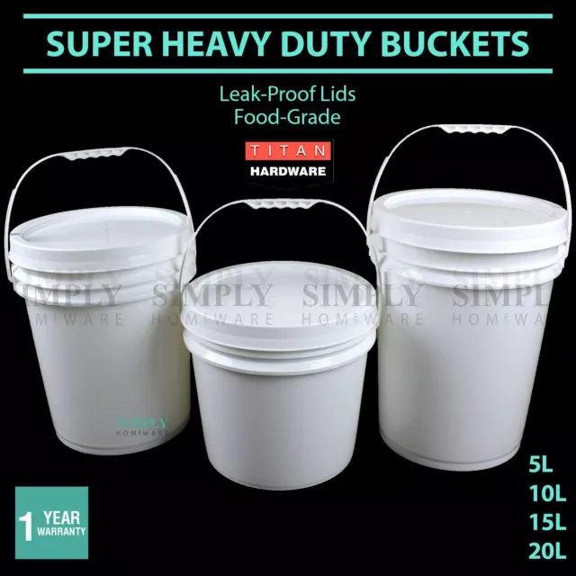 Plastic White Buckets Handle + Lids - 2L 5L 10L - Small and Large Food Pail