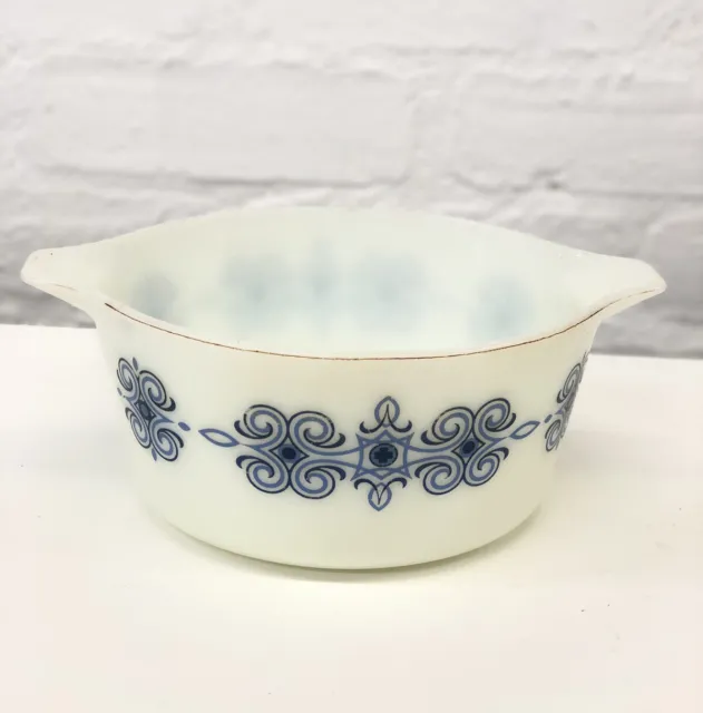Vintage Pyrex Blue Scroll Space Saver Casserole Bowl Dish