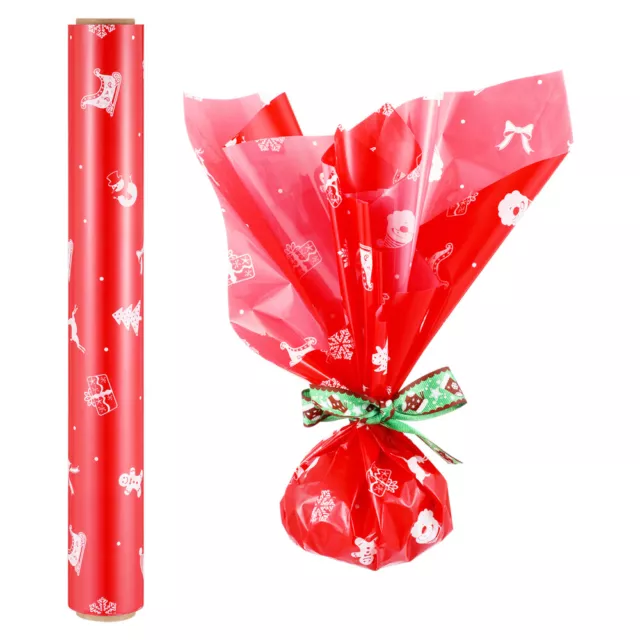 Christmas Cello Roll - Red with Designs - 98.4 X 15.7 in.