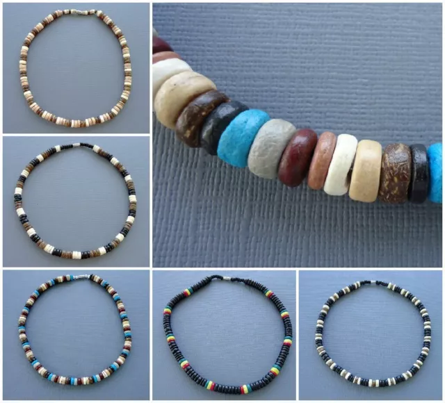 Men Surfer Choker Necklace coco Natural Wood beads Screw Clasp 18" Men Surfer Choker Necklace coco Natural Wood beads Screw Clasp 18"