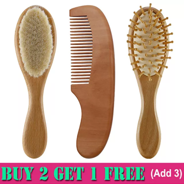 Newborn Baby Natural Wool Baby Wooden Brush Comb Newborn Hair Brush Infant SY