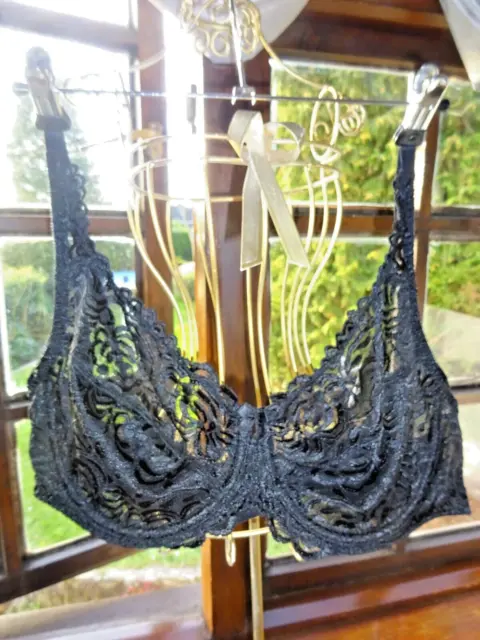 M&S Floral Printed Lace Trim Wired Full Cup Bra, Black, Pink, Size