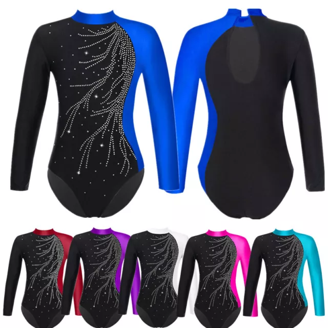 Kids Girls Long Sleeve Gymnastics Ballet Dance Leotard Sports Bodysuit Dancewear