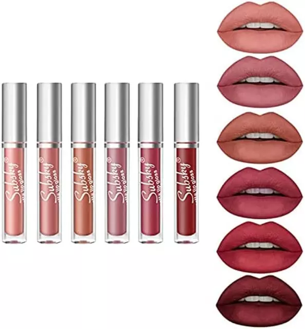 6 PCS Matte Liquid Lipgloss, Rossetti Lunga Durata Impermeabile Professionale