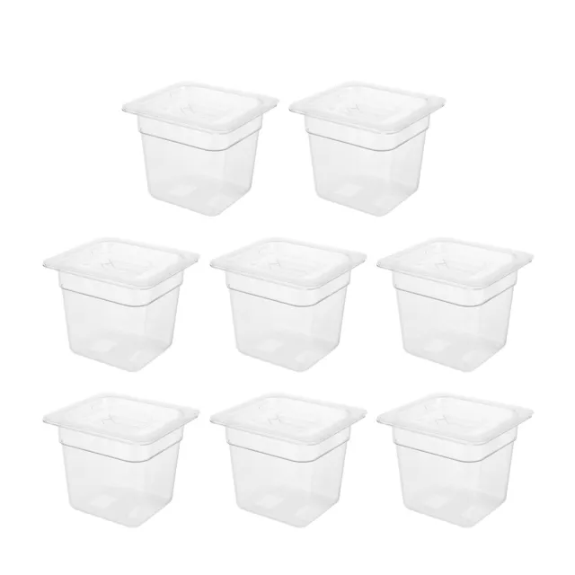 6" Deep Space Saving 8 PACK 1/6 Size Clear PC Steam Prep Table Food Prep Pans US