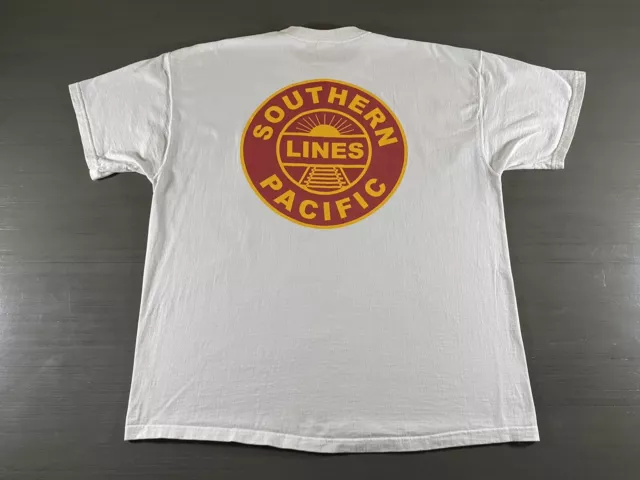 VINTAGE Southern Lines Pacific Shirt Mens 2XL XXL White Red Railroad Network 90s