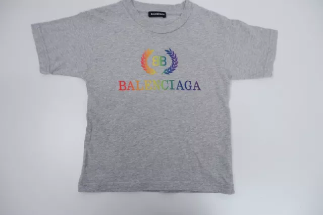 Balenciaga Boys Top T Shirt Age 4 Yrs Grey Multicoloured Logo Short Sleeve