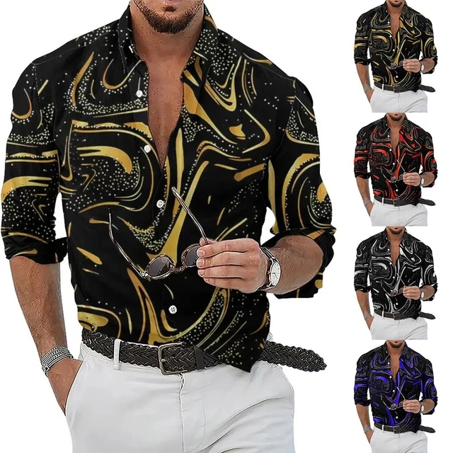 Camicia uomo stampata performance fascia camicia colletto palcoscenico allenamento barocco
