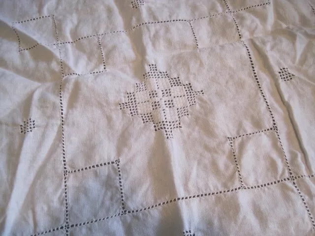Hand Embroidered CUTWORK 30x30.5" WHITE COTTON TABLECLOTH