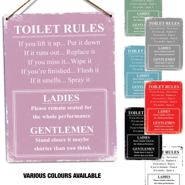 Metal Wall Sign - Toilet Rules Humorous Guidelines Ladies Gentlemen