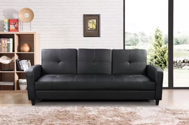 Sofa Bed Faux Leather with Cup holder and Armrests 3 Seater Black Brown Grey New