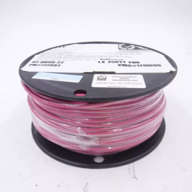 250', 14 AWG, 19 Strand Copper Lead Wire, 600V, 105C, PVC, Pink, 1015BC-14/19