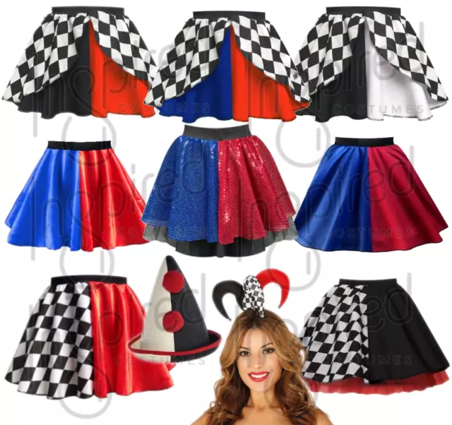 Ladies Jester Costume Skirt Halloween Costume FANCY DRESS Harlequin