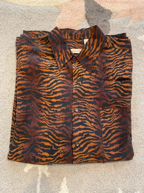 Burma Bibas Men's Medium Silk Shirt Leopard Print - Vintage