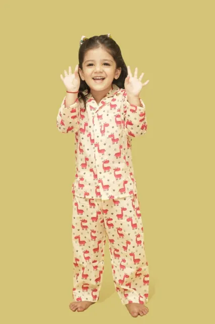 Cotton Kid's Printed Unisex Pajama Night Suit Set Sleepwear Pj Set of Baby Girl