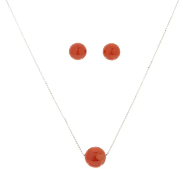 Red Jasper Bead Necklace and Earring Set, Sterling Silver