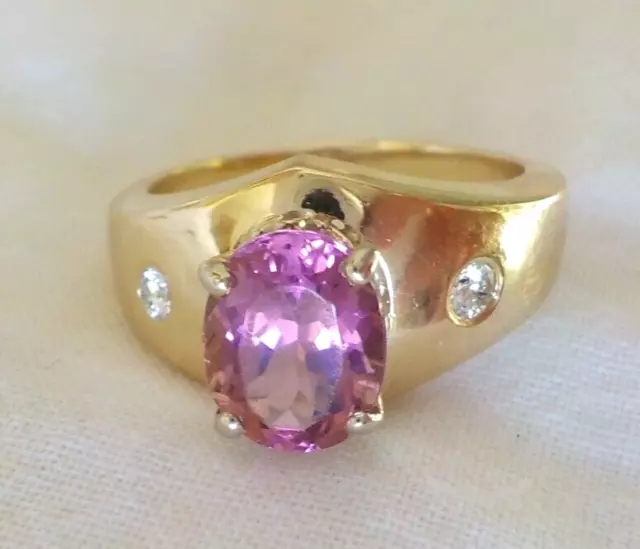 14K Yellow Gold Berry Pink Tourmaline Diamond Ring - 6.46 gms, Sz 7.5, 2.35 ctw