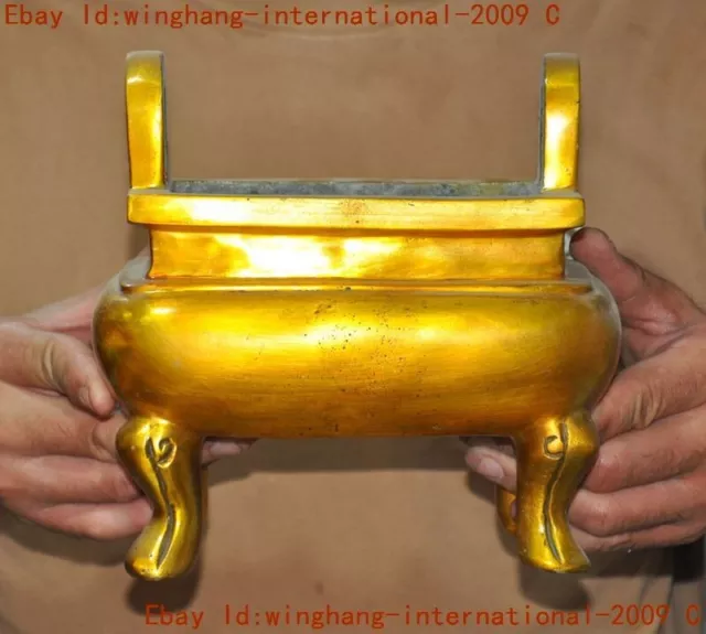 Mark China Chinese Buddhism temple bronze Gilt Joss Incense burner Censer