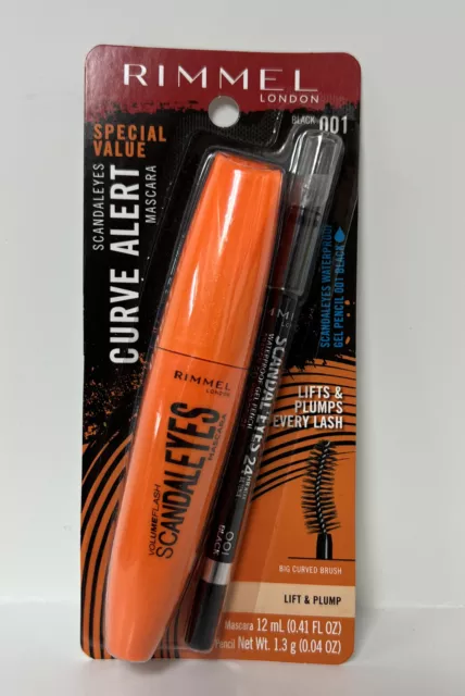 Rimmel Scandaleyes CURVE ALERT Waterproof Mascara W/ Gel Pencil -#001 Black