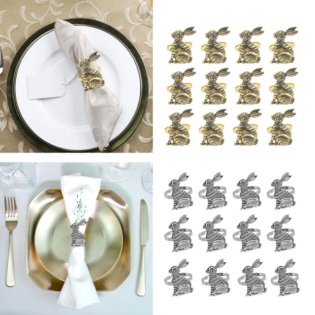 12 Pièces Ronds De Serviette Lapin De Pâques Dorés - Anneaux Serviette Mignons Pour Table Printemps