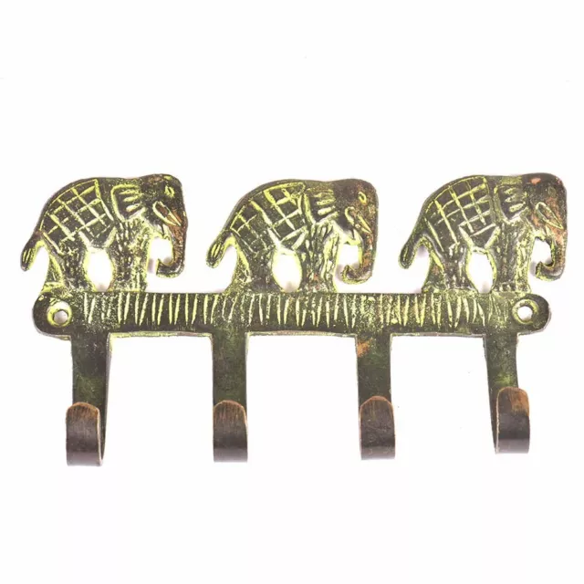 New Bathroom Towels Holder Coat Rack Brass Wall Hooks Triple Elephant Antique