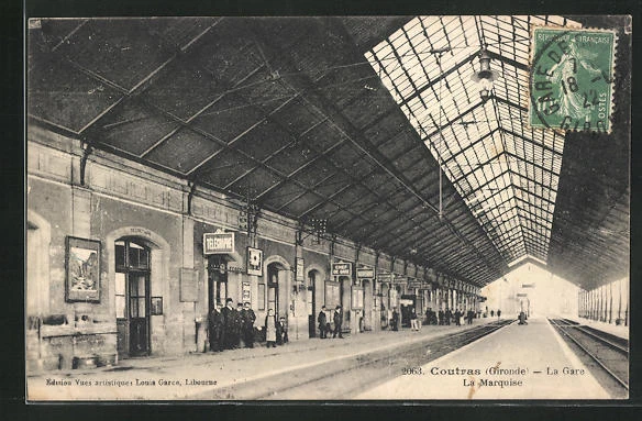 CPA Coutras, La Gare et la Marquise 1922