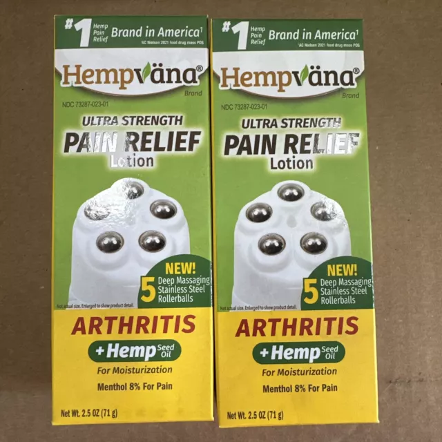 2 Boxes Hempvana Rollerball Arthritis Pain Relief Lotion w/ Hemp Seed Oilexp8-25