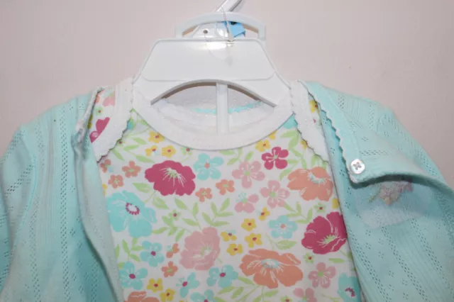 Little Me Baby Girls Outfit 3-Piece Dress Set Floral Aqua Blue & Multclr Size 6M 3