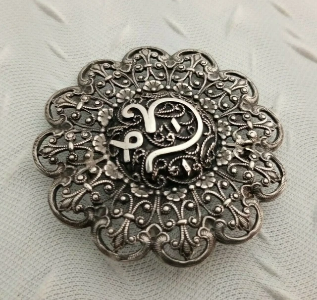 Broche Ancienne Rose En Argent Massif Poinçon Crabe Art Nouveau - Occasion