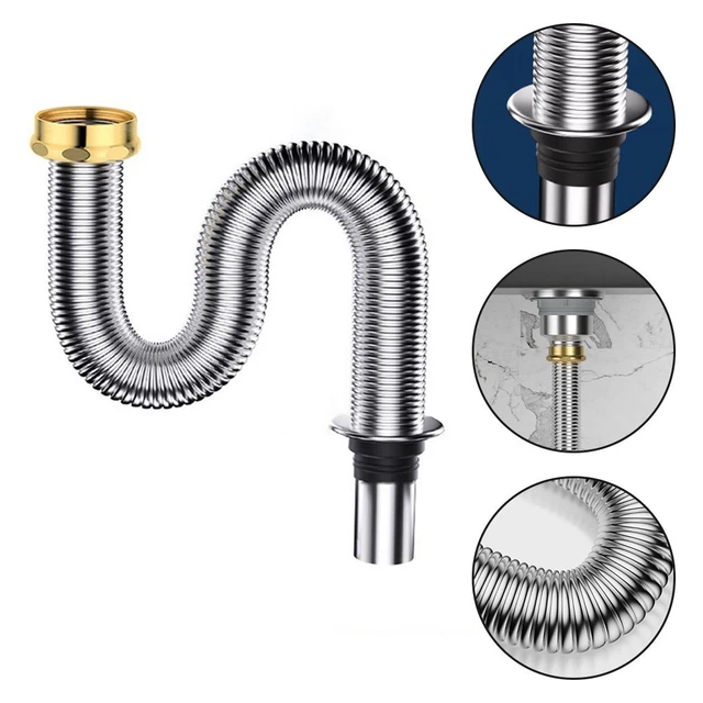 Raccord De Vidange D'évier En Acier Inoxydable Et PP - 7,6 Cm - Blanc - Pour Camping-car, Caravane, Bateau - Installation Facile Et étanche