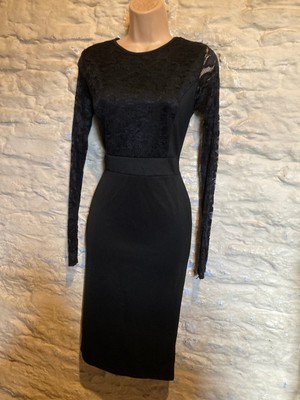 Boohoo black pencil wiggle party cocktail dress with lace detail size 12