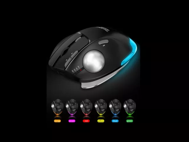 Bluetooth 2,4G USB wireless kabellos RGB Trackball Maus wiederaufladbar 3 Geräte