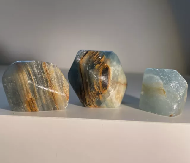 Natural Blue Onyx Calcite Crystal Point Healing Polished Stones Tumbles Chakras