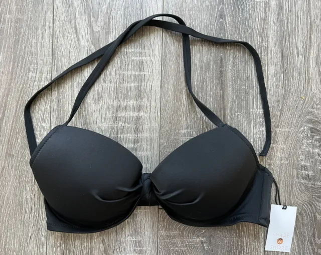 Shade And Shore Knot Front Black Bikini Top Size 34 D Swim Suit NWT