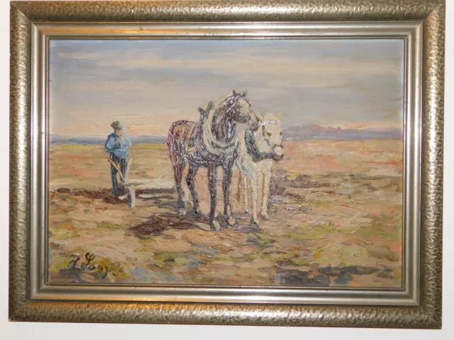 Pintura Al Óleo Impressionismus Pferde Con Granjero en El Campo Firmado Al Largo