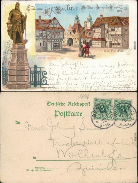 Ansichtskarte Berlin 2 Bild Litho: Kleine Poststrasse Gewerbeausstellung 1896