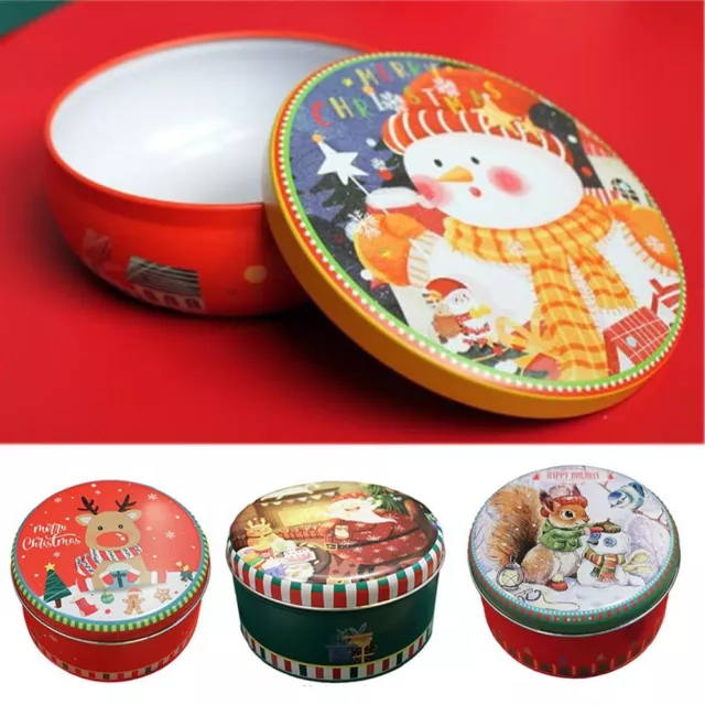 Deer Pattern Round Nesting Tins Santa Claus Cookie Box Christmas Tin Gift Box