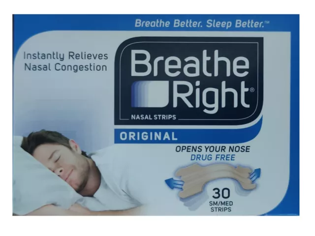 Breathe Right Snoring Congestion Nasal Relief Original Small Medium - 30 Strips