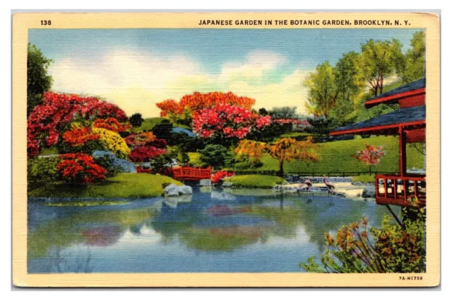 VTG 1930s- Japanese Gardens In The Botanic Garden, Brooklyn, New York, Postcard