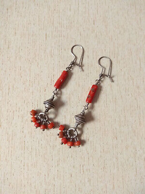 Antique Silver Berber Earrings from Morocco with Old Coral Beads