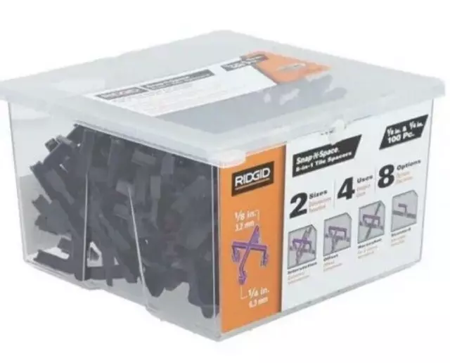 Ridgid 8-in-1 Tile Spacers 1/8" and 1/4" (100-Pack with Resealable Box) Ridgid 8-in-1 Tile Spacers 1/8" and 1/4" (100-Pack with Resealable Box)
