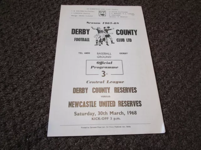 DERBY COUNTY  reserves  v  NEWCASTLE UNITED   reserves   1967/8  MARCH 30th